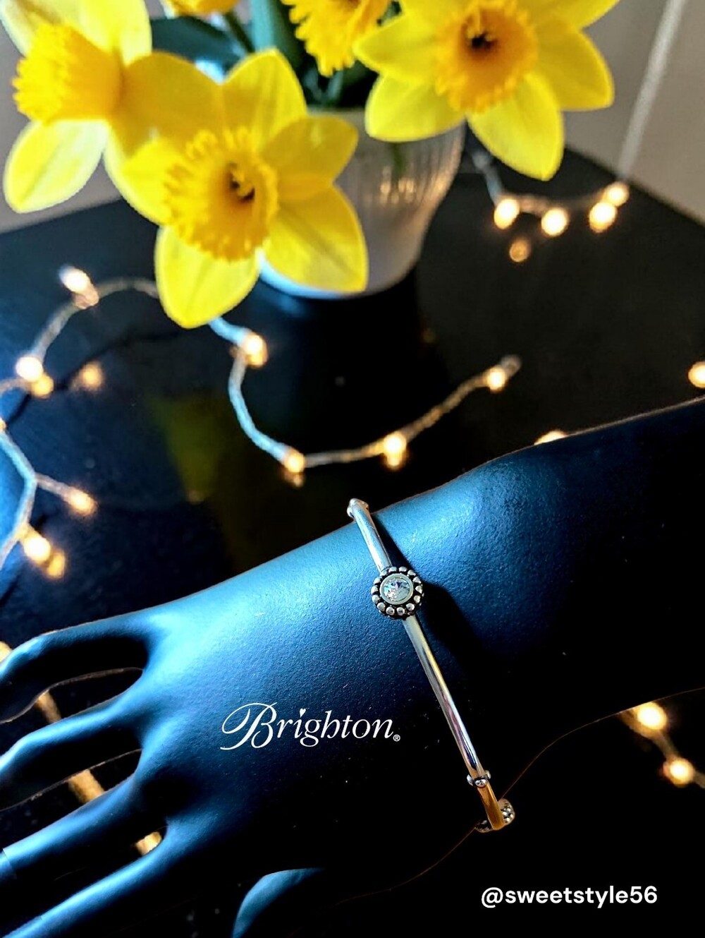 BRIHHTON "Twinkle Trio" Silver And Crystal Bangle Bracelet SWEET AND SPARKLY!